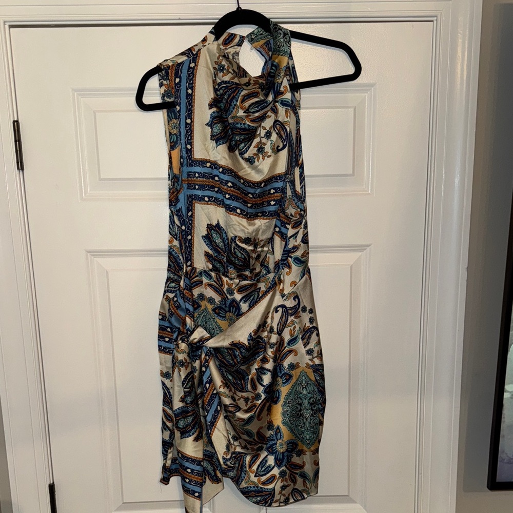 SHEIN Asymmetrical Dress in Blue and Cream